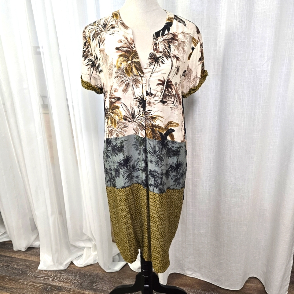 Geisha Color Block Print Tunic Dress Womens Size L‎ European Boutique